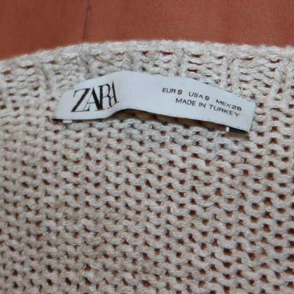 Zara Tan V-Neck Drop Shoulder Ribbed Knit Pullover Sweater Women's Size Small - Picture 8 of 11